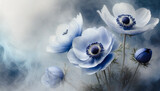 Fototapeta Kwiaty - Niebieskie tło kwiaty. Wiosenne zawilce