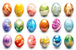 Colorful easter eggs set on white background
