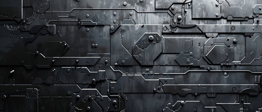 heavy industrial tech steel cyber metal brutal dark background with chaotic structure and metall ele