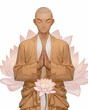Asian monk meditating in lotus position