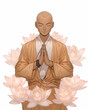 Asian monk meditating in lotus position
