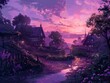 Dusks purple and pink hues envelop a quiet village