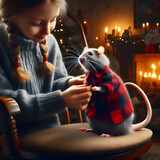 Fototapeta  - Dziewczynka Że Swoim Przyjacielem Szczurkiem