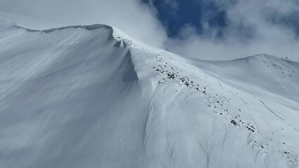 Wall Mural - Kazbek,Kudebi, Bidara, Sadzele, Kobi aerial panorama in caucasus winter mountains. Aerial drone view of Gudauri ski resort in winter. Caucasus mountains in Georgia from drone. Freeride in Gudauri.