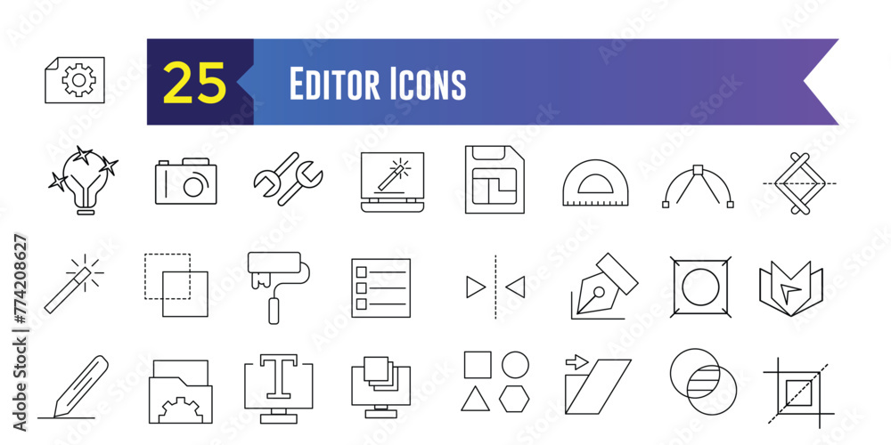 Editor icons set. Set of editor icons for ui design isolated. Outline ...