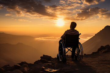 Poster - Image of wheelchair user appreciating beautiful landscape adventure and exploration regardless of disability generative AI