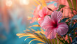 Vibrant pink hibiscus flowers with soft focus background and warm sunlight, concept for the International Day of the Tropics