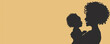 © Astrognomo - Cute african american black latina mother and child daughter son silhouette yellow background mother's day family love copy space illustration