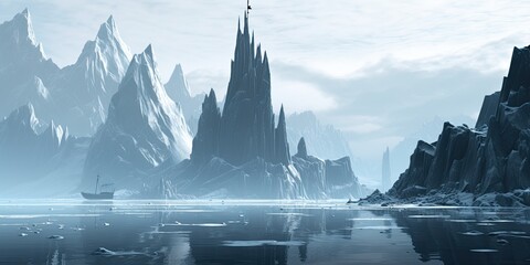 Wall Mural - A large ship was sailing in the ocean near the ice mountains