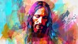 Jesus' face with watercolor painting