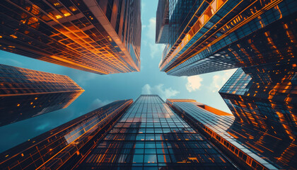 Wall Mural - A city skyline with tall buildings and a clear blue sky by AI generated image