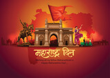 Fototapeta Panele - happy Maharashtra Day with Maharashtra map vector and outline background. abstract vector illustration design. (Hindi translation: Maharashtra Day)
