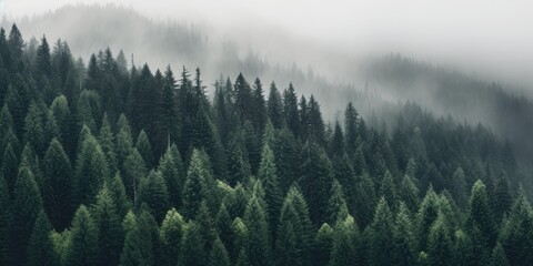 Wall Mural - a fog-shrouded forest creates an eerie atmosphere.