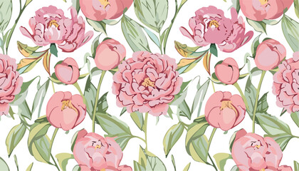 Wall Mural - Seamless pattern with peonies flowers