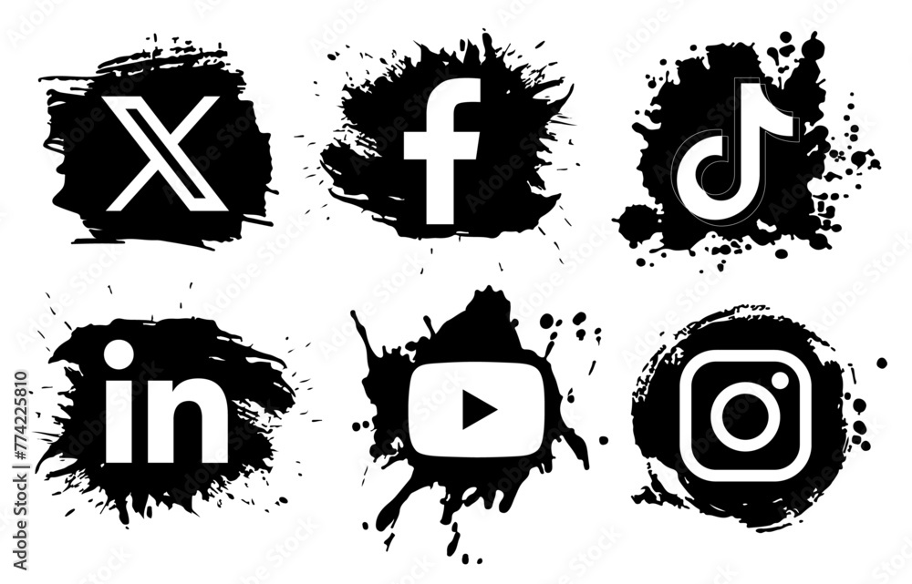 Set of popular Social Media and Mobile Apps icons in black paint design ...