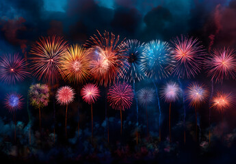 Canvas Print - Dazzling Fireworks Display Illuminating the Night Sky