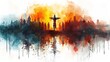 crucifixion of Jesus Christ with watercolor painting