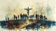 crucifixion of Jesus Christ with watercolor painting