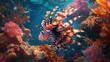 Explore the beauty of marine life with a prompt showcasing a stunning lionfish gracefully navigating a vibrant coral reef