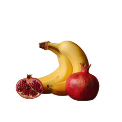 Canvas Print - Two bananas and a pomegranate on a Transparent Background