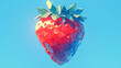 Strawberry on a blue background. 3D illustration. Vintage style.