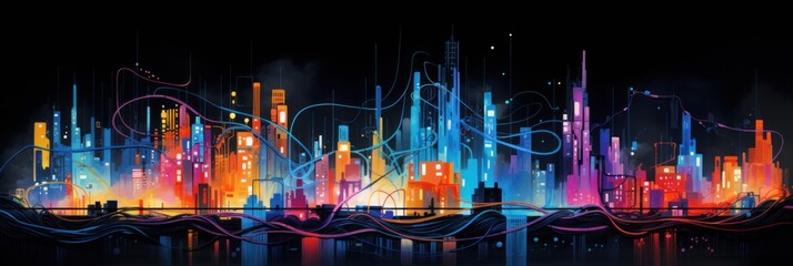 Wall Mural - Vector illustration of city skyline with skyscrapers.