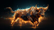 bull.A shimmering NFT bull charging through a digital landscape, its form composed of intricate vector lines
