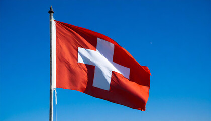 Wall Mural - Fahne, die Nationalfahne von der Schweiz flattert im Wind