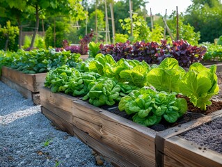 Wall Mural - A garden with many plants including lettuce and spinach