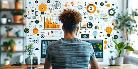 Wall Mural - person selecting icons representing agile project management principles adaptive planning evolutiona