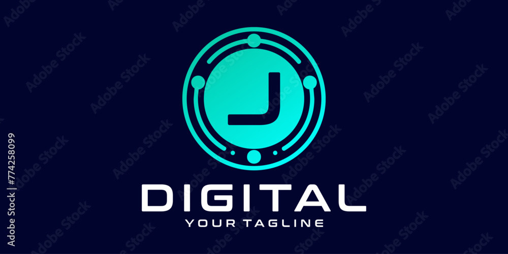 letter J technology logo. Digital font vector design for industry with ...