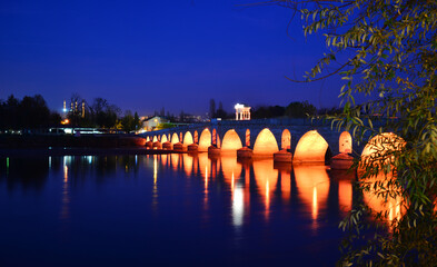 Sticker - Meric Bridge, located in Edirne, Turkey, was built in 1847.