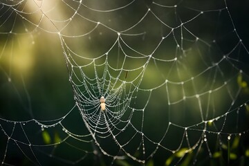 morning dew glistening on a spider s web with copyspace for text