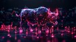 Abstract picture. Bull on black background. financial technology concept Illustration of a glowing low poly wireframe.