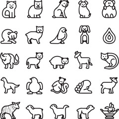 Wall Mural - Animals side view thin line icons outline black and white 