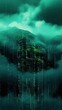 Emerald animation of glitched looping binary codes over fog-covered background pattern banner with copy space 