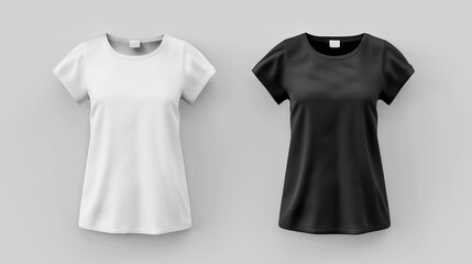 Tank top front view template for a sleeveless black and white female t-shirt mockup. Women's sportswear, casual wear, and blank apparel design isolated on a grey background.