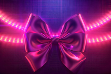 Wall Mural - Bow and ribbon with futuristic technology colorful lights  on background.
