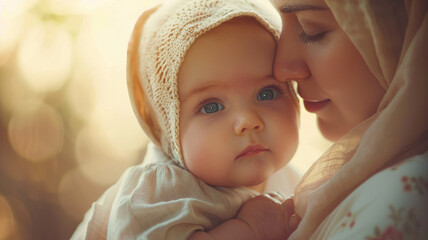 Wall Mural - Mother holding baby close to face.