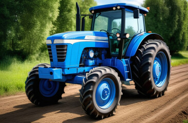 Wall Mural - Huge tractor in the field - In a nice blue sunny day