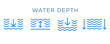 © Hunter Leader - Water depth icon with arrows. Water depth line outline icon. Vector illustration.