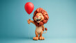 Löwe mit Luftballoon als Cartoons mit Platzhalter, ai generativ