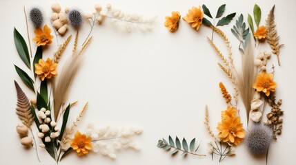 Wall Mural - frame flower dried plants for decoration flat lay on white background