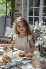 Sticker - A charming portrait of sisters enjoying a rustic terrace lunch, radiating happiness and togetherness.