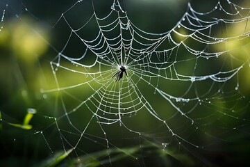 morning dew glistening on a spider s web with copyspace for text