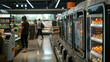 Modern Grocery Store Checkout Aisles with Self-Service Technology