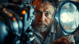 Fototapeta  - Mature man operating a film camera