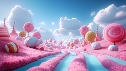 lollylops sweet lansdcape background. candyland scene for game or presentation design. holiday, birt