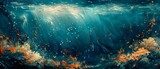 Fototapeta Fototapety do akwarium - An underwater scene is depicted with heavy, flowing strokes of paint. 