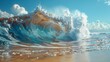 Summer Sunshine: Low Angle View of Rippling Water and Crashing Wave on Blue Ocean Background Generative AI